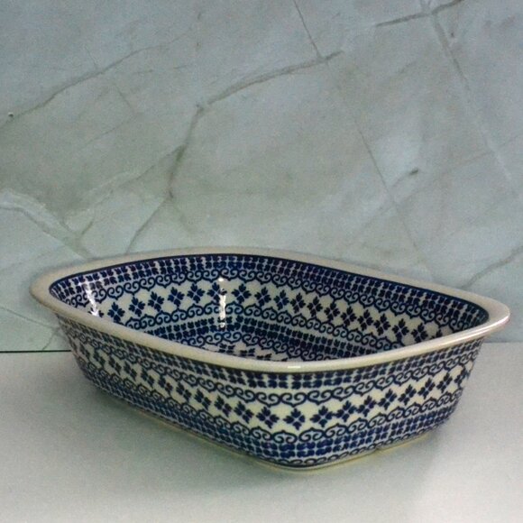 Boleslawic Rectangular Baking Dish Polish Pottery White Clay Kitchen Wear - Picture 2 of 9